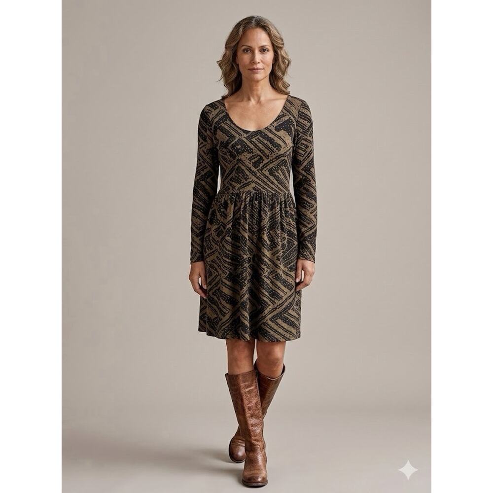 PERUVIAN CONNECTION Midi Dress Pima Cotton Abstract Geometric Print LightWeigh M